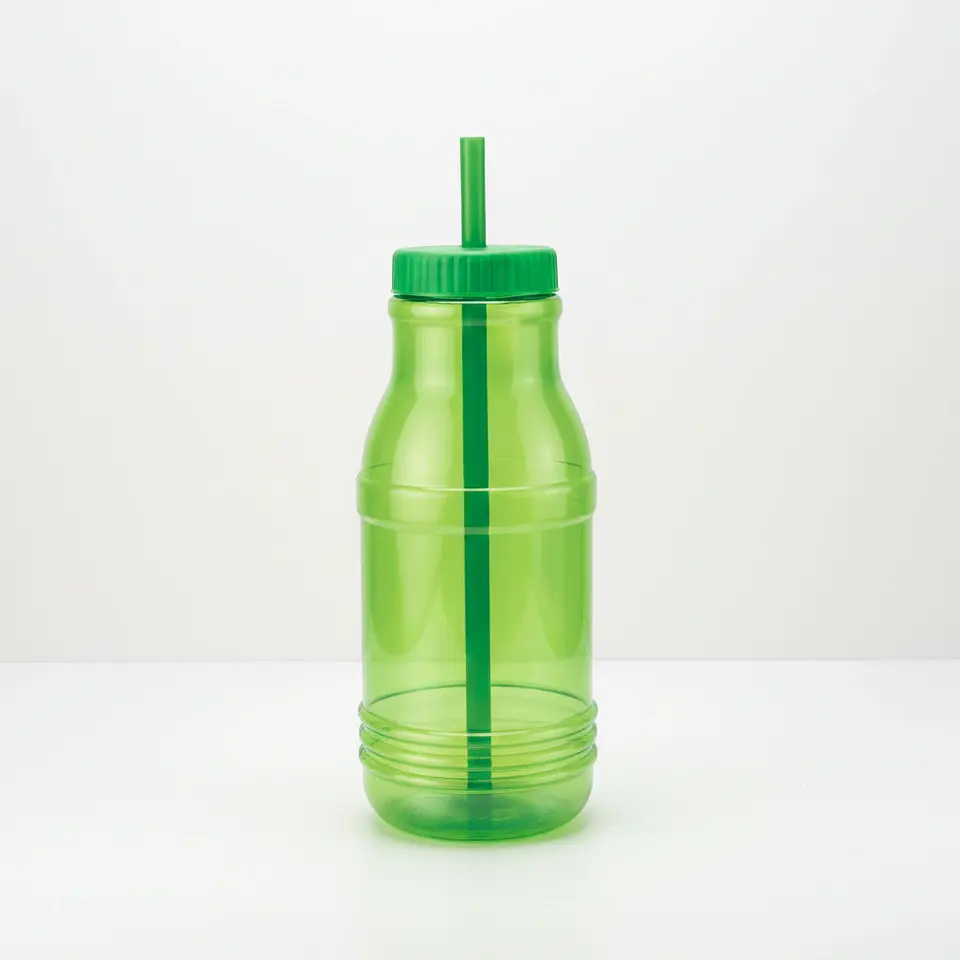 Botella con Popote Traslúcida verde 1.2 Litros 1
