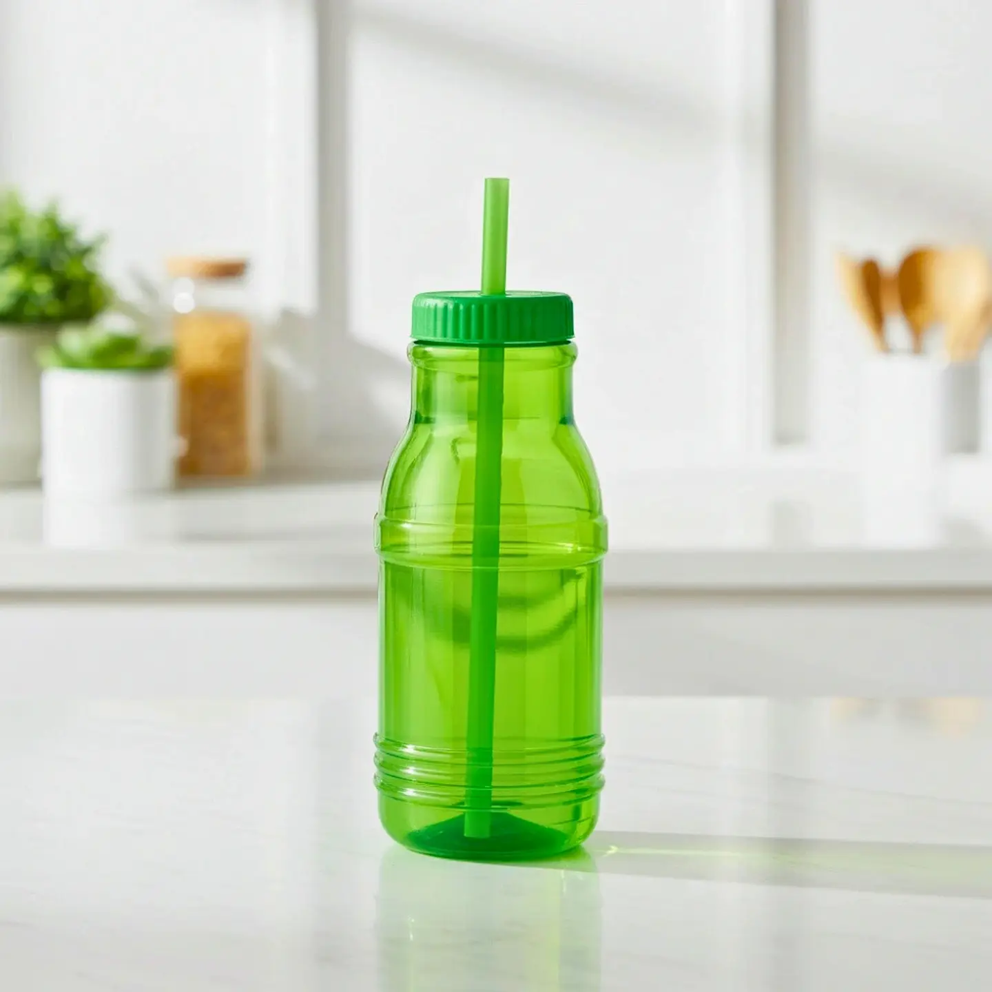 Botella con Popote Traslúcida verde 1.2 Litros 5