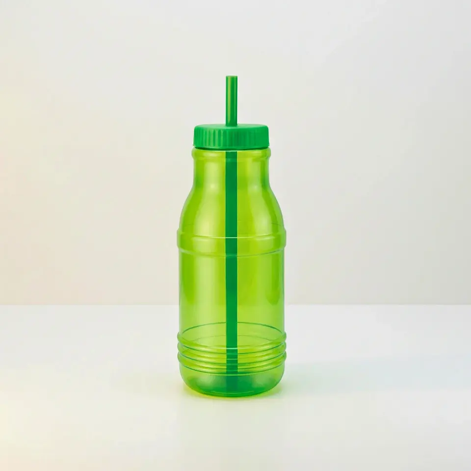 Botella con Popote Traslúcida verde 1.2 Litros 6