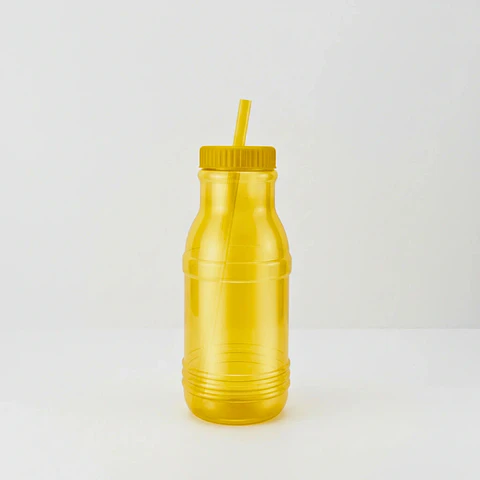 Botella con Popote Traslúcida amarilla 1.2 Litros