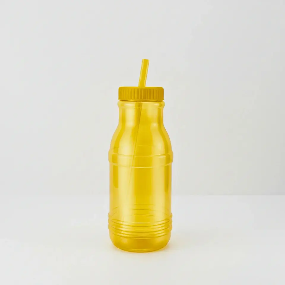 Botella con Popote Traslúcida amarilla 1.2 Litros 1