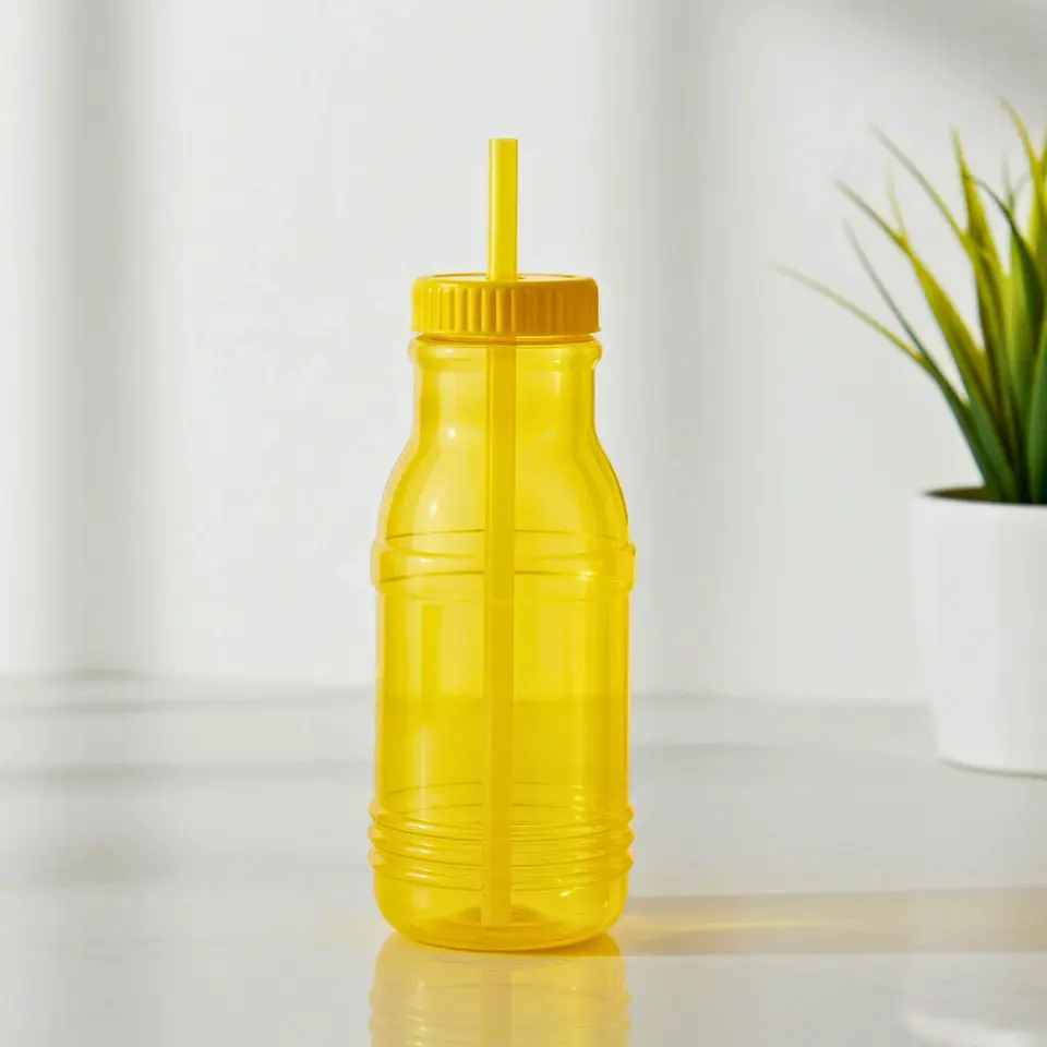 Botella con Popote Traslúcida amarilla 1.2 Litros 4