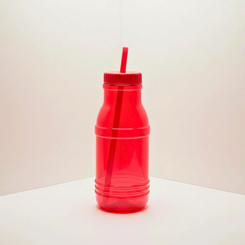 Botella con Popote Traslúcida Roja 1.2 Litros