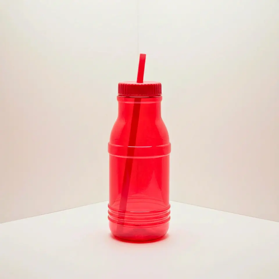 Botella con Popote Traslúcida Roja 1.2 Litros 1
