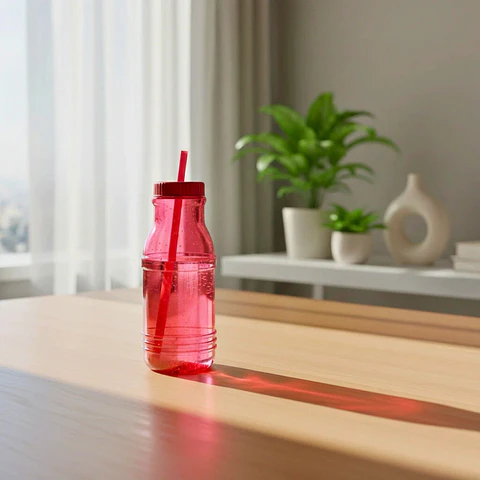 Botella con Popote Traslúcida Roja 1.2 Litros