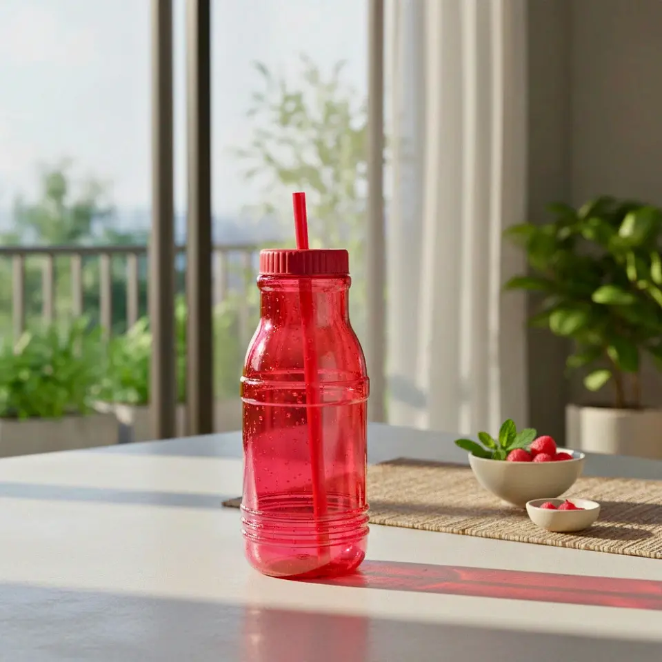 Botella con Popote Traslúcida Roja 1.2 Litros 3