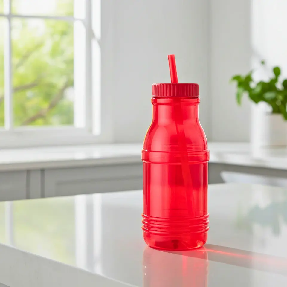 Botella con Popote Traslúcida Roja 1.2 Litros 5