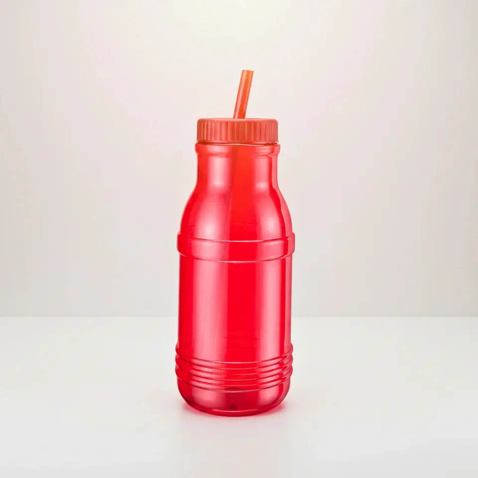 Botella con Popote Traslúcida Roja 1.2 Litros 6