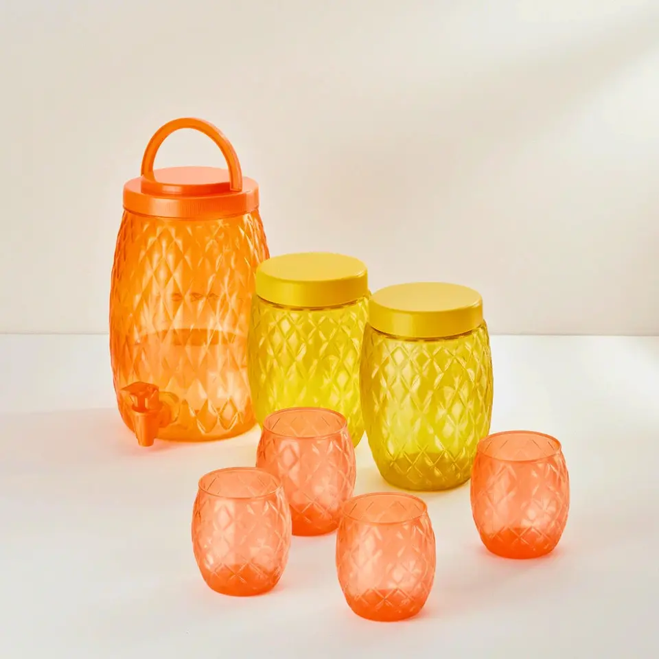 Set 7 Pzas Vitrolero 2.8 L, Contenedores 1.1 L, Vasos 300 ml 1