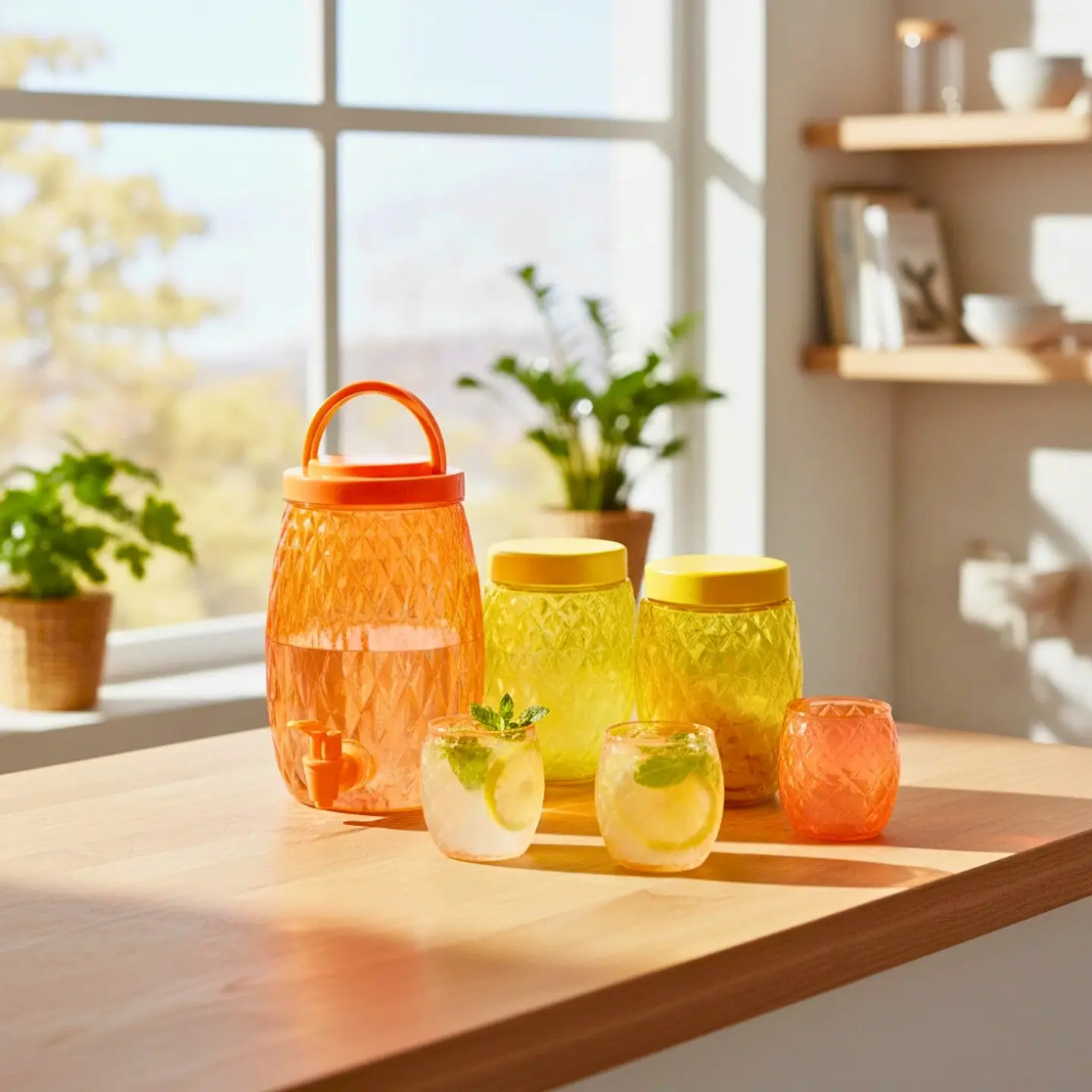 Set 7 Pzas Vitrolero 2.8 L, Contenedores 1.1 L, Vasos 300 ml 2