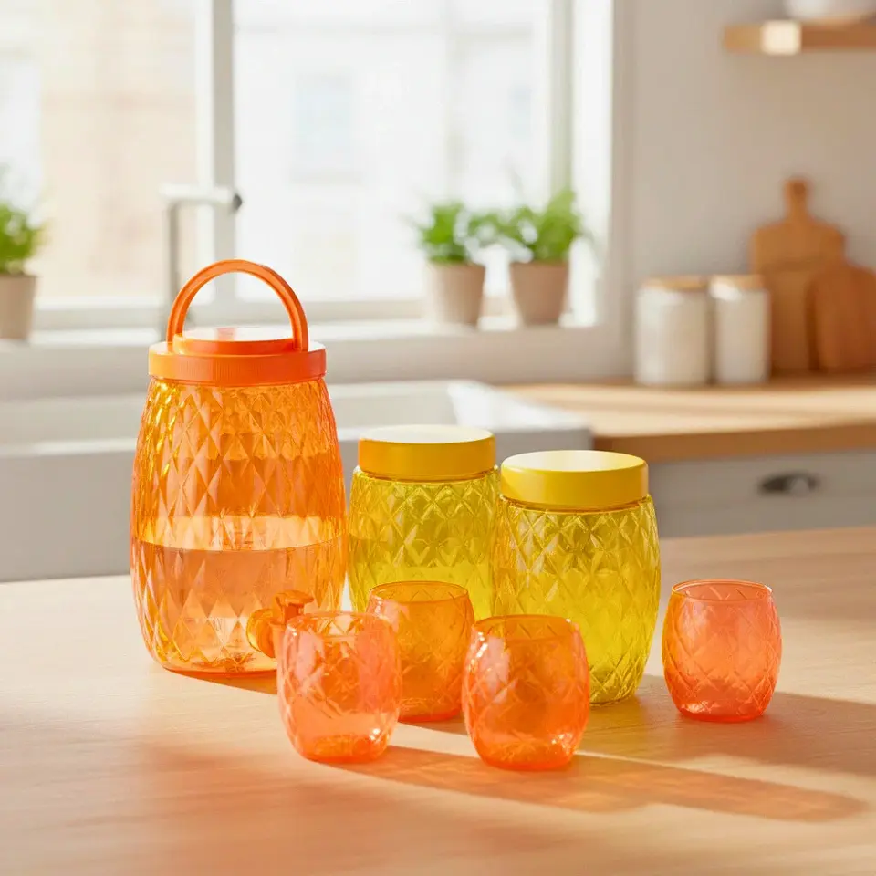 Set 7 Pzas Vitrolero 2.8 L, Contenedores 1.1 L, Vasos 300 ml 3