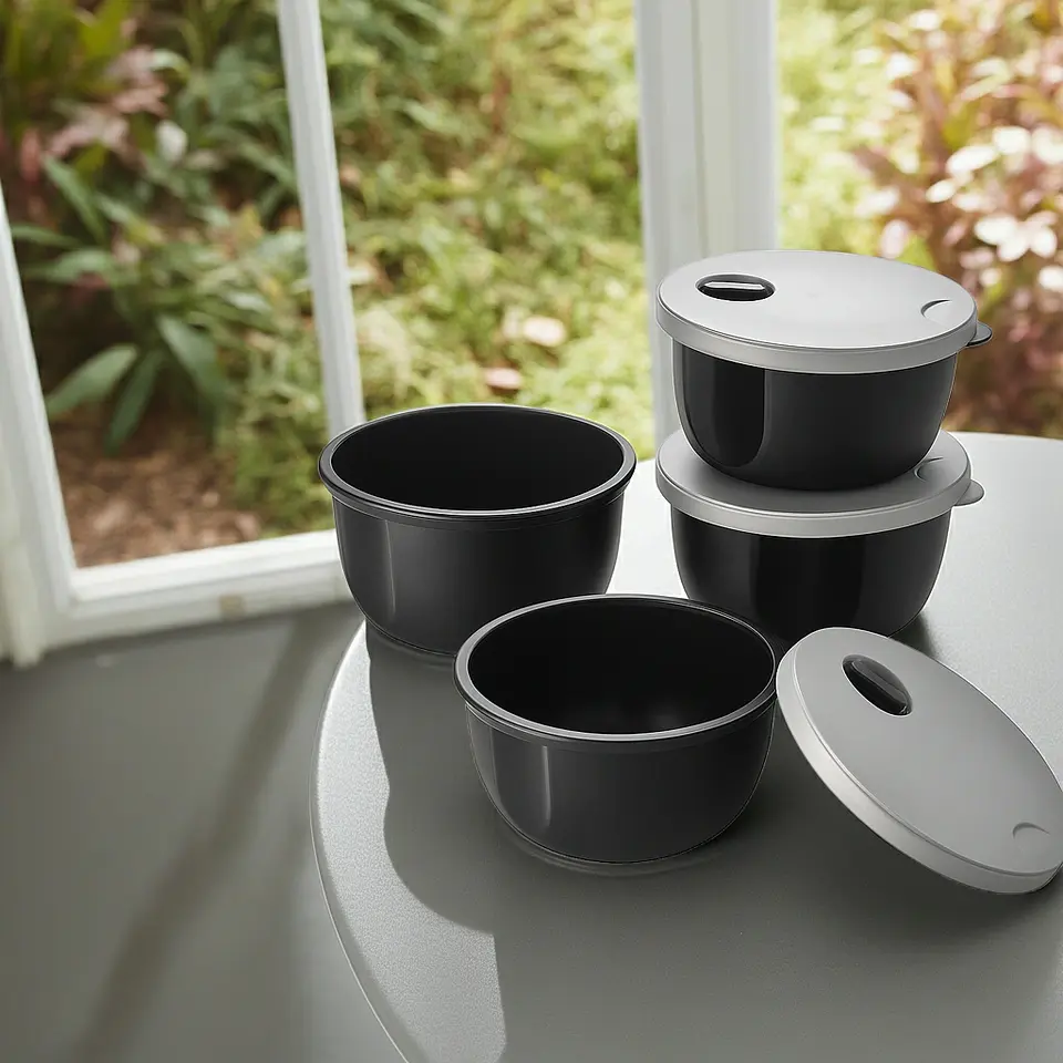Set 4 Contenedores 300ml Válvula Microondas Negro 3