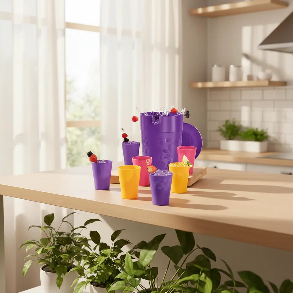 Set Jarra Jumbo Morada 4 L y 6 Vasos de Colores 4