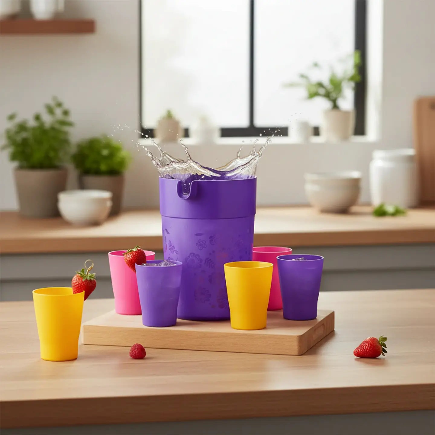Set Jarra Jumbo Morada 4 L y 6 Vasos de Colores 2