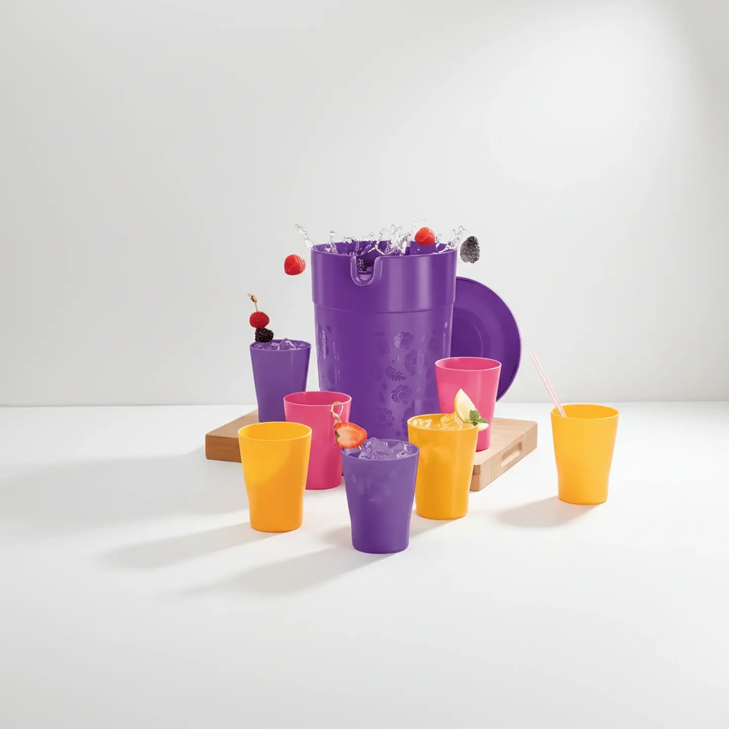 Set Jarra Jumbo Morada 4 L y 6 Vasos de Colores 5