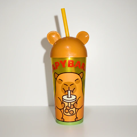 Vaso Capibara con Orejitas y Popote 500 ml