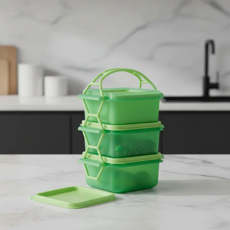 Mini Portaviandas con 3 contenedores Verde | 180 ml c/u 5