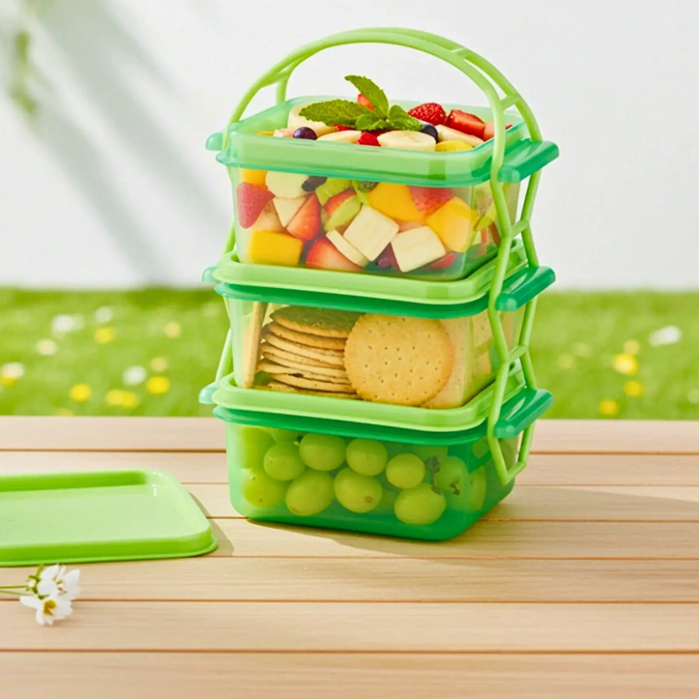 Mini Portaviandas con 3 contenedores Verde | 180 ml c/u 2