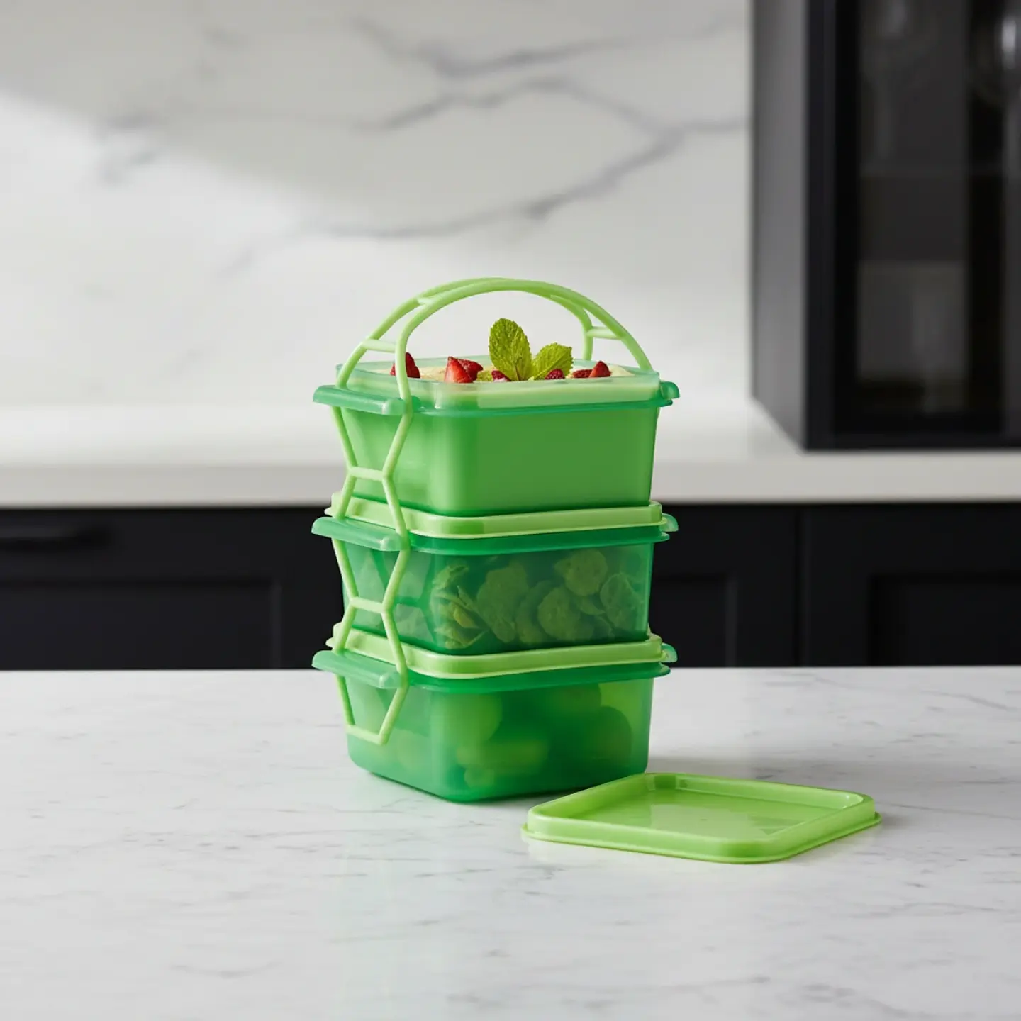 Mini Portaviandas con 3 contenedores Verde | 180 ml c/u 6