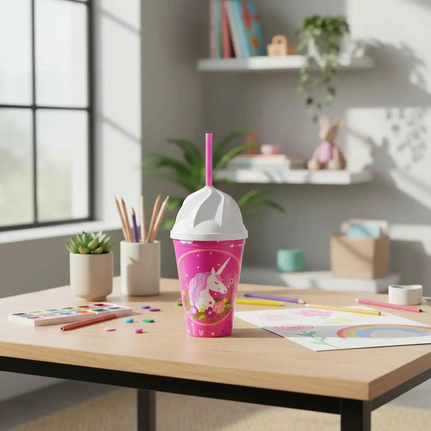 Vaso Infantil Rosa 350ml Popote Unicornio 2