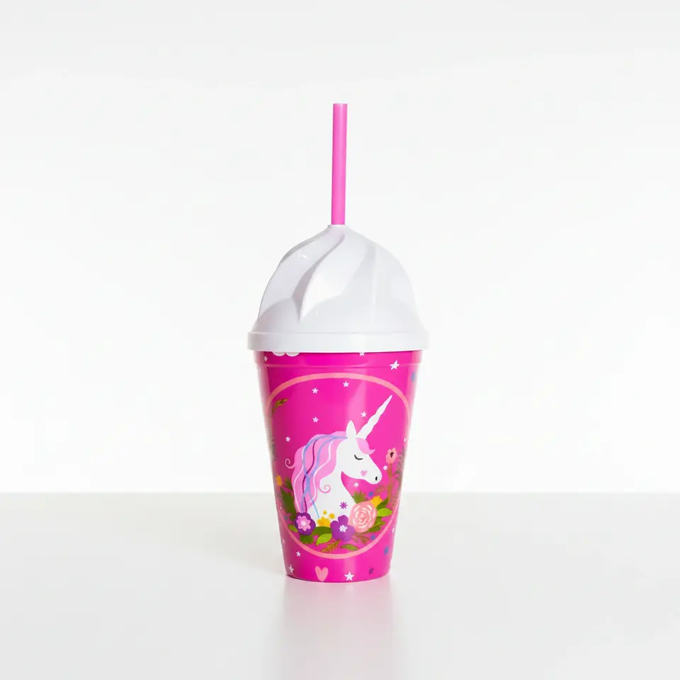 Vaso Infantil Rosa 350ml Popote Unicornio 1