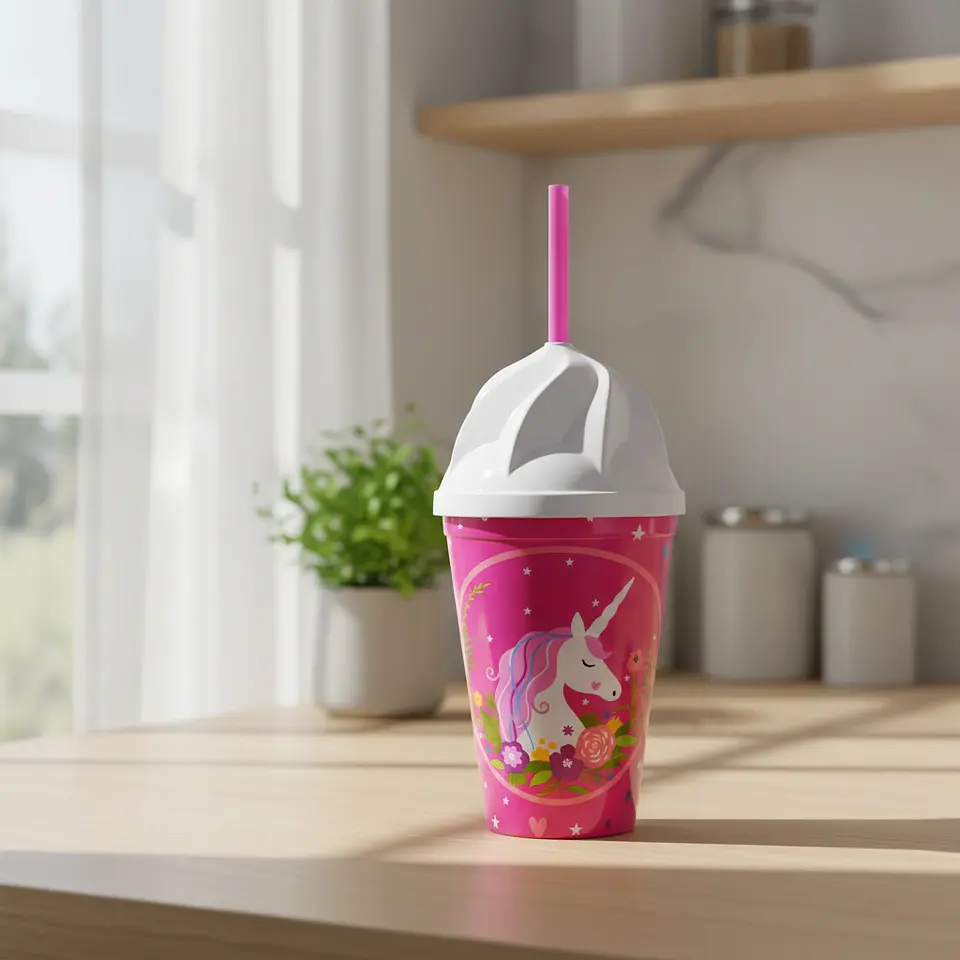 Vaso Infantil Rosa 350ml Popote Unicornio 4