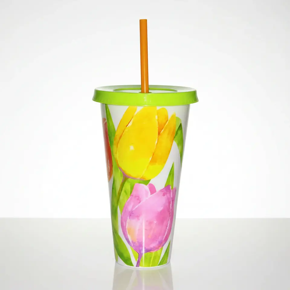 Vaso con Popote 700 ml | Tulipanes  1