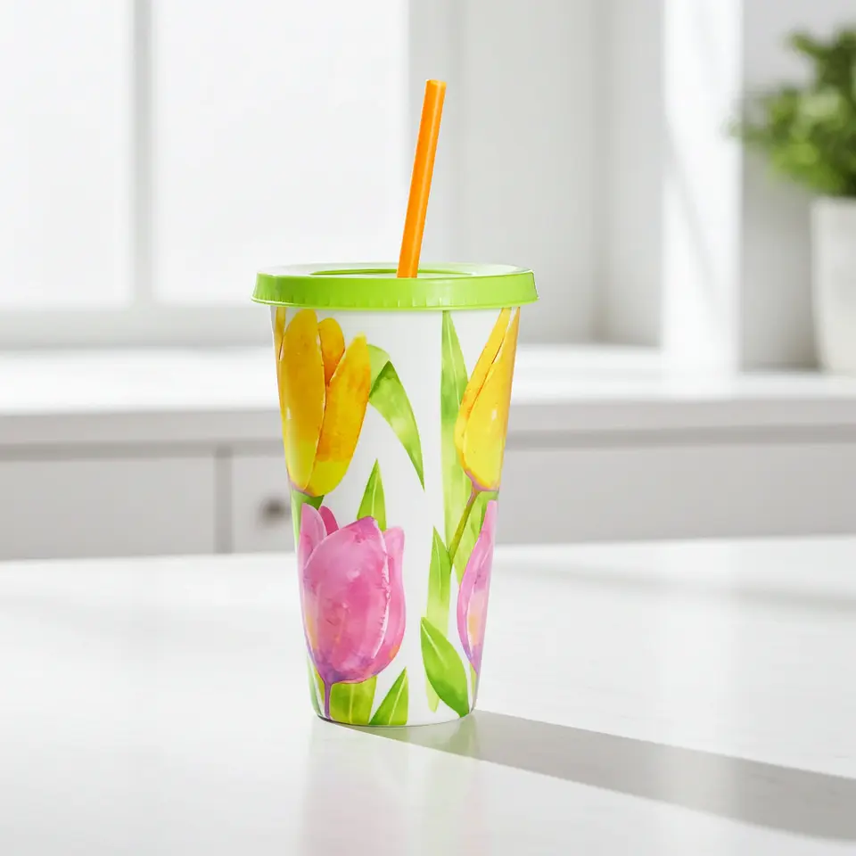 Vaso con Popote 700 ml | Tulipanes  3
