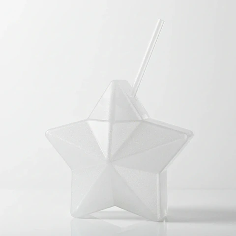 Vaso Estrella Plata Glitter 600 ml con Popote
