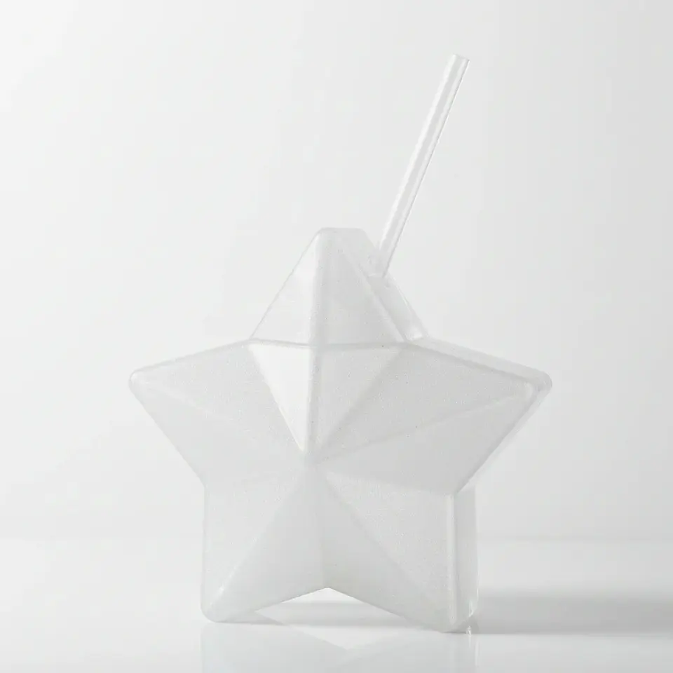 Vaso Estrella Plata Glitter 600 ml con Popote 1