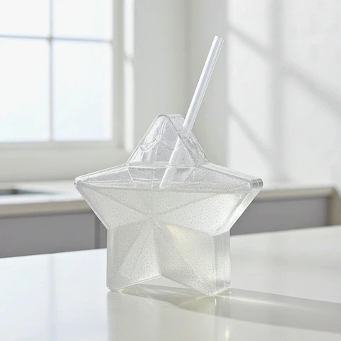 Vaso Estrella Plata Glitter 600 ml con Popote