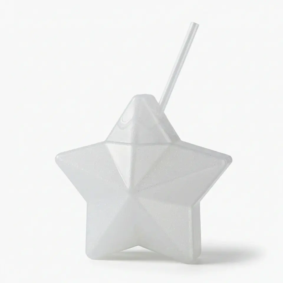 Vaso Estrella Plata Glitter 600 ml con Popote 7