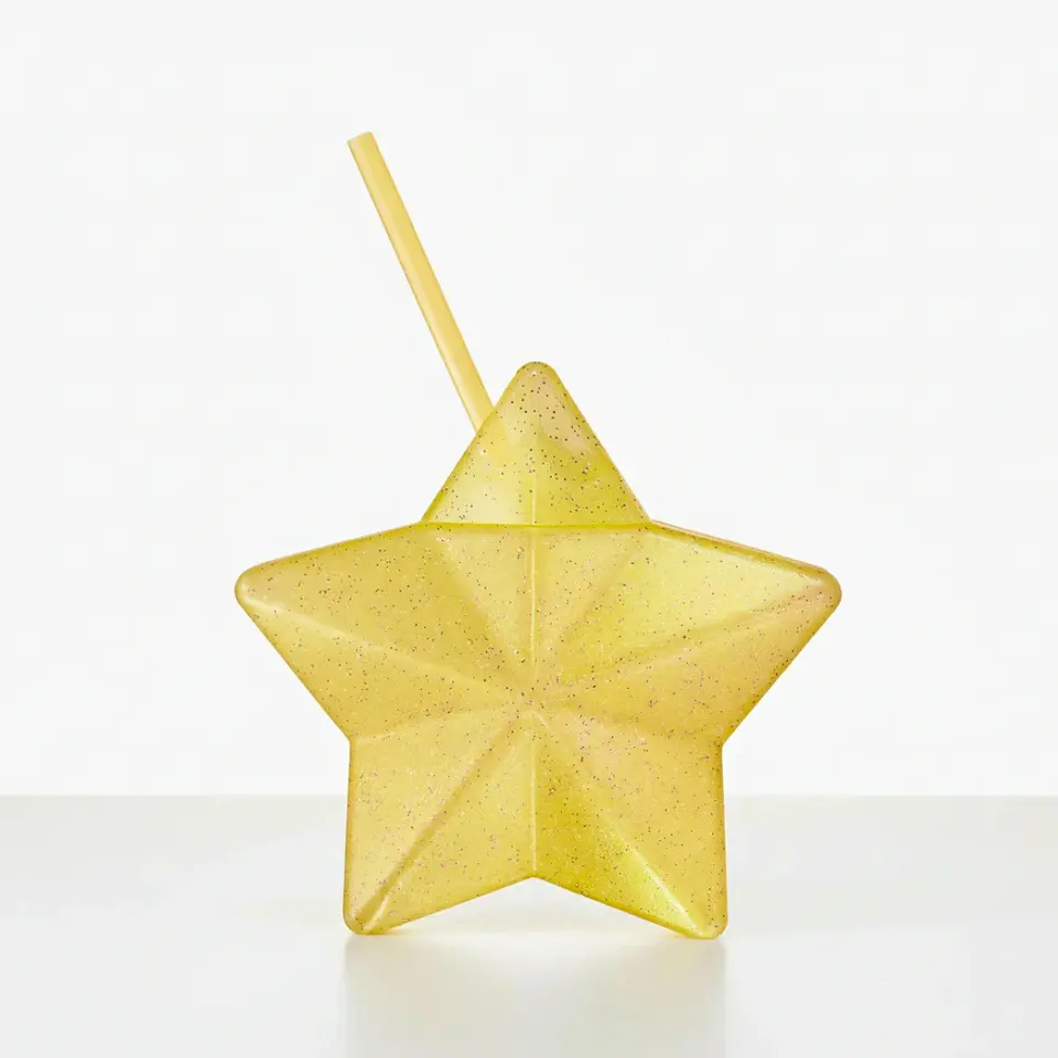 Vaso Estrella Amarillo Glitter con Popote | 600 ml 1
