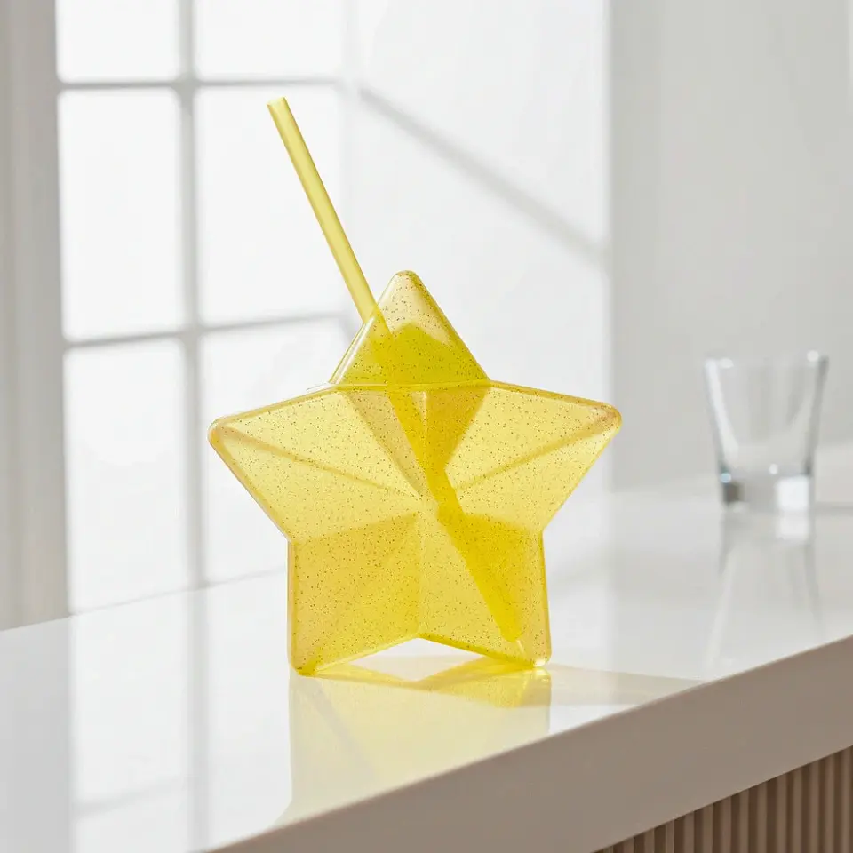 Vaso Estrella Amarillo Glitter con Popote | 600 ml 5