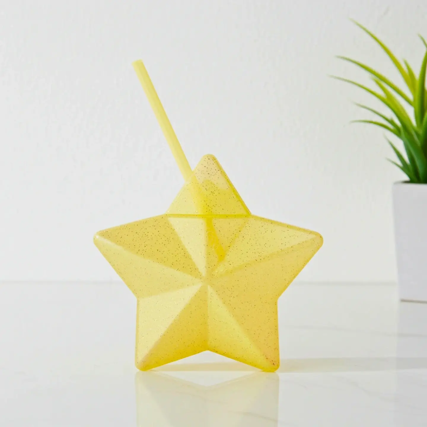 Vaso Estrella Amarillo Glitter con Popote | 600 ml 6