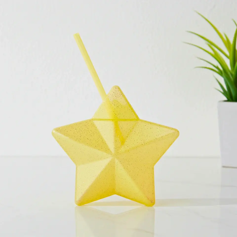 Vaso Estrella Amarillo Glitter con Popote | 600 ml 6