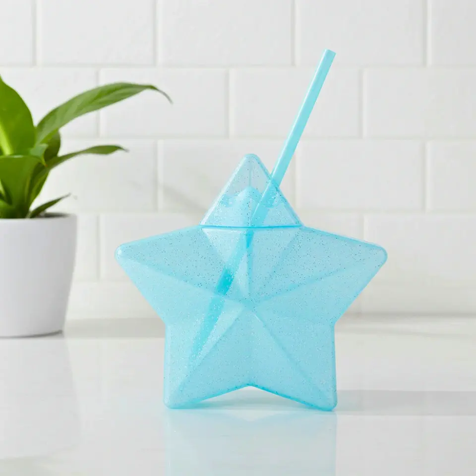 Vaso Estrella Azul Glitter con Popote | 600 ml 4