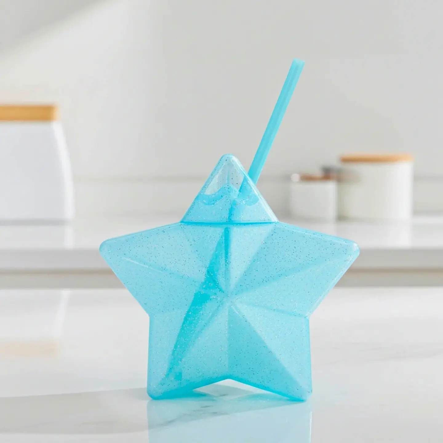 Vaso Estrella Azul Glitter con Popote | 600 ml 5