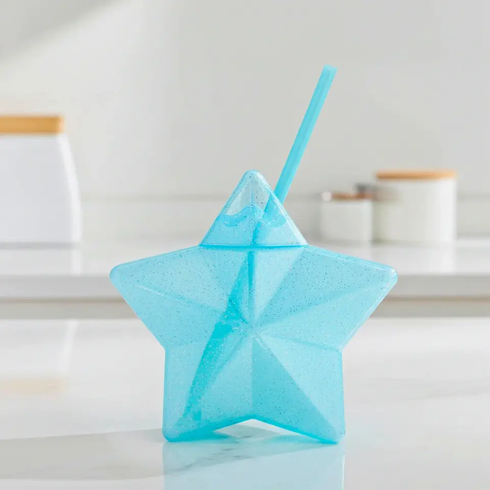 Vaso Estrella Azul Glitter con Popote | 600 ml 5