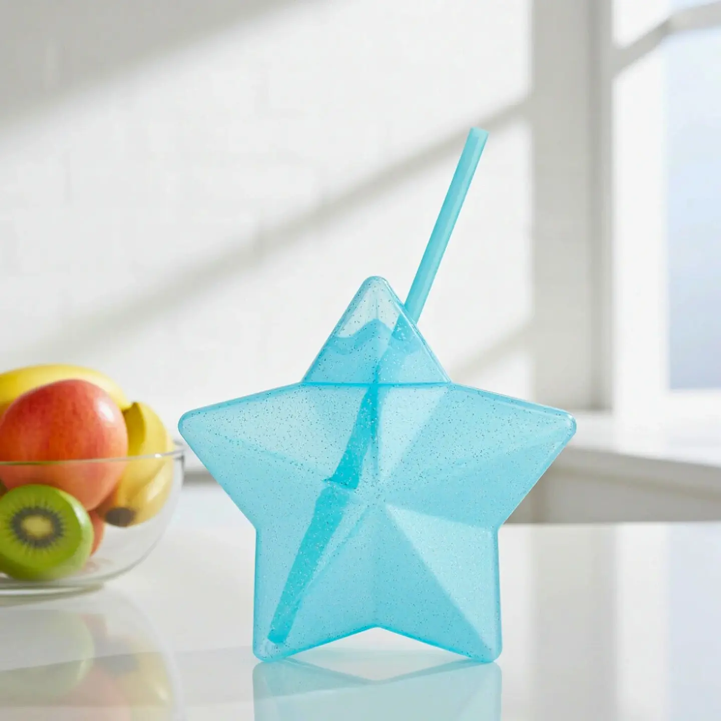 Vaso Estrella Azul Glitter con Popote | 600 ml 6