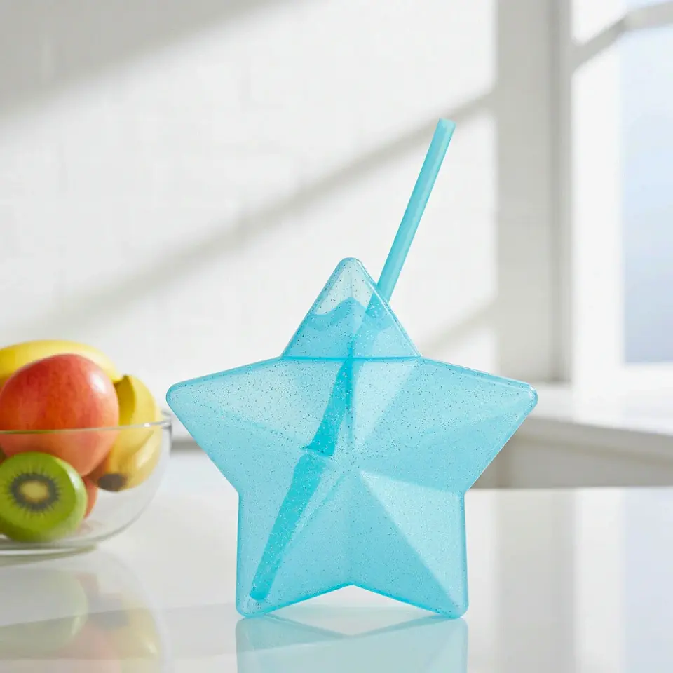 Vaso Estrella Azul Glitter con Popote | 600 ml 6