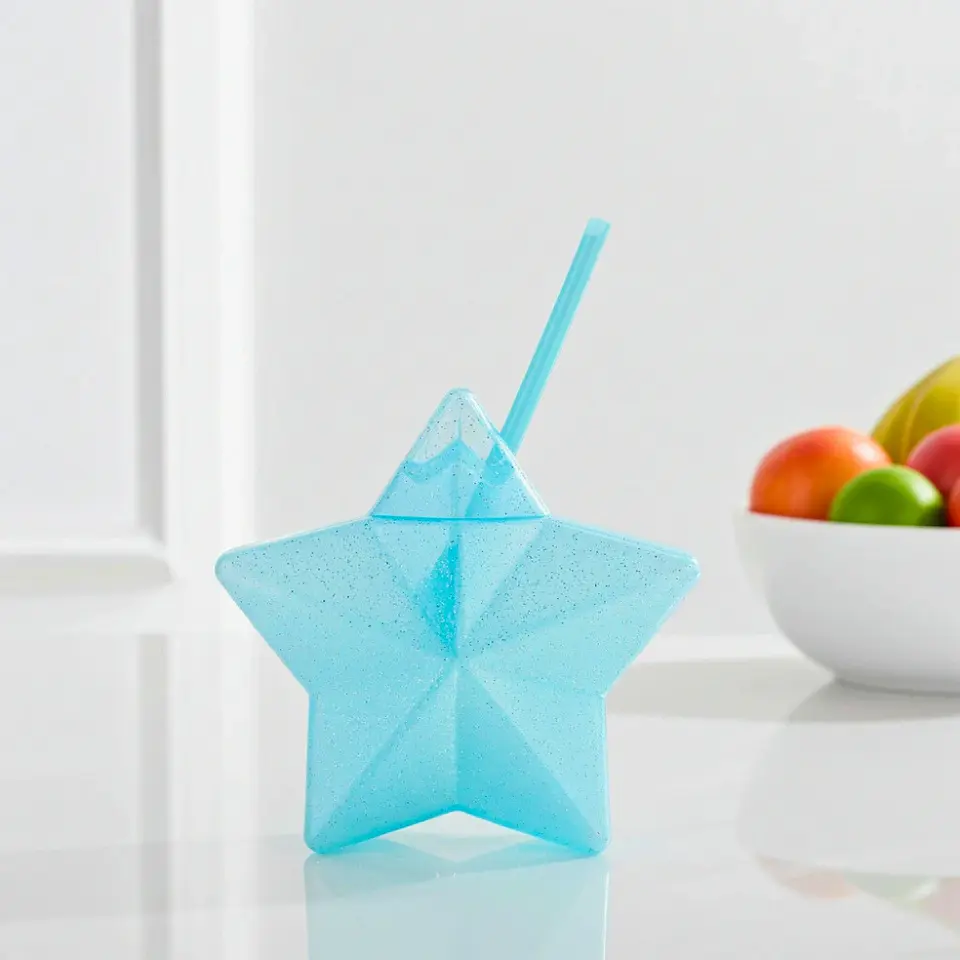 Vaso Estrella Azul Glitter con Popote | 600 ml 8