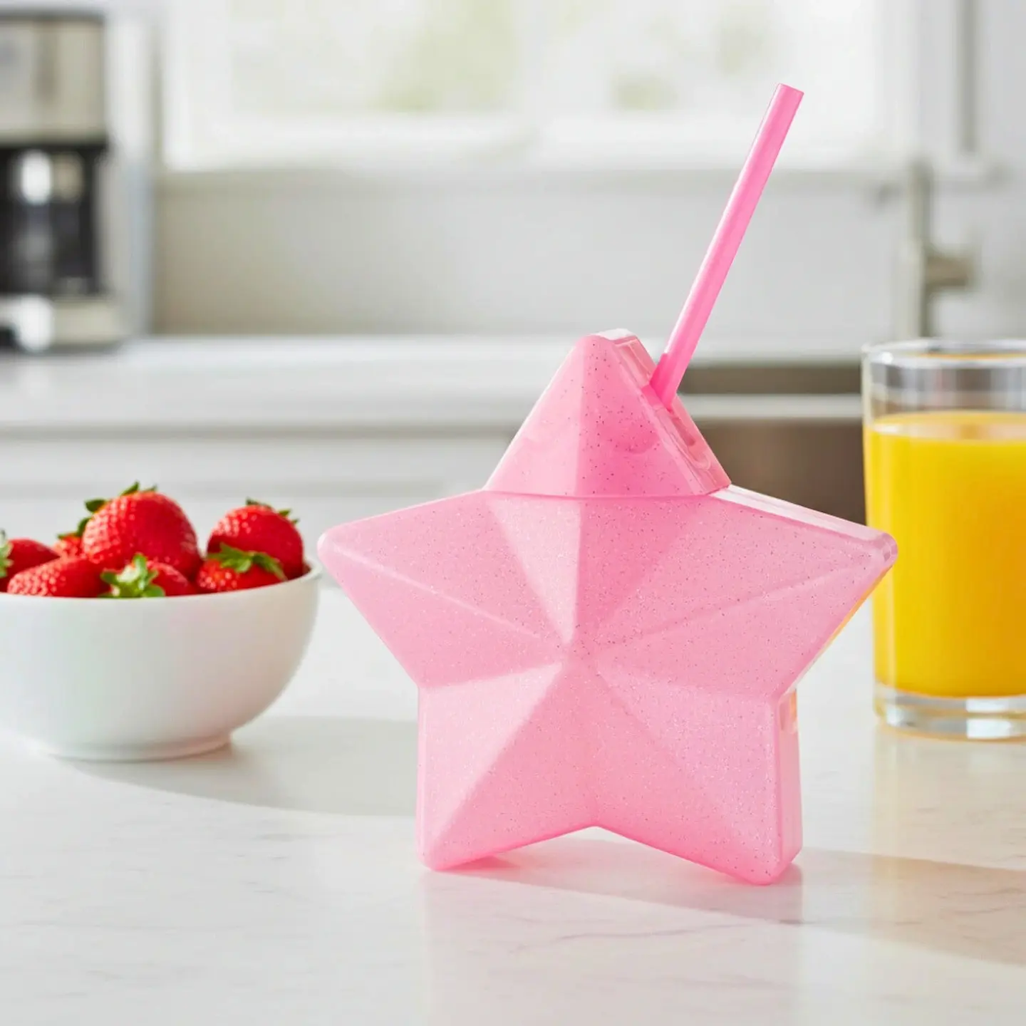 Vaso Estrella Rosa Glitter con Popote | 600 ml 3