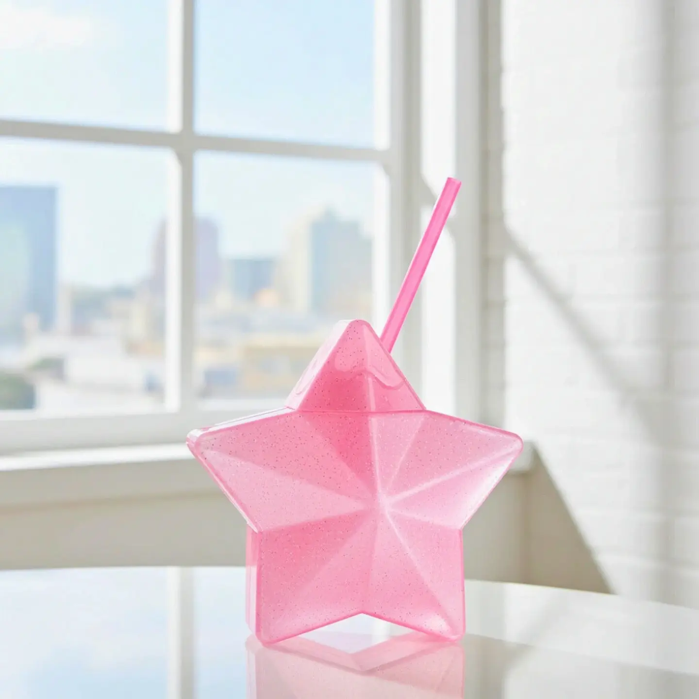Vaso Estrella Rosa Glitter con Popote | 600 ml 4