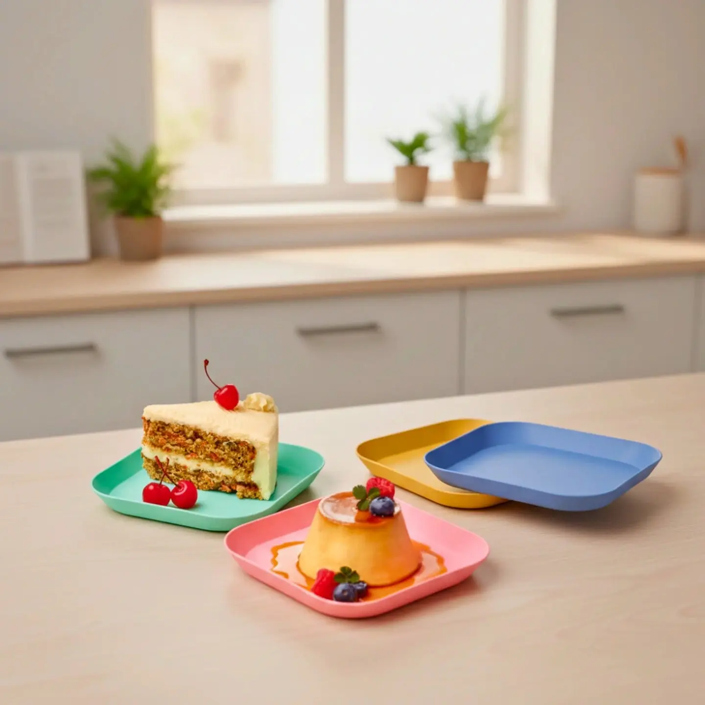 Set 4 Platos Cuadrados 14.5 cm | Postre Plástico Resistente 3