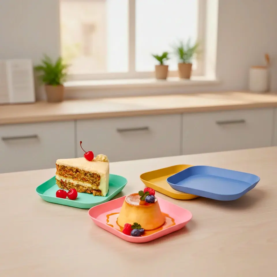 Set 4 Platos Cuadrados 14.5 cm | Postre Plástico Resistente 3