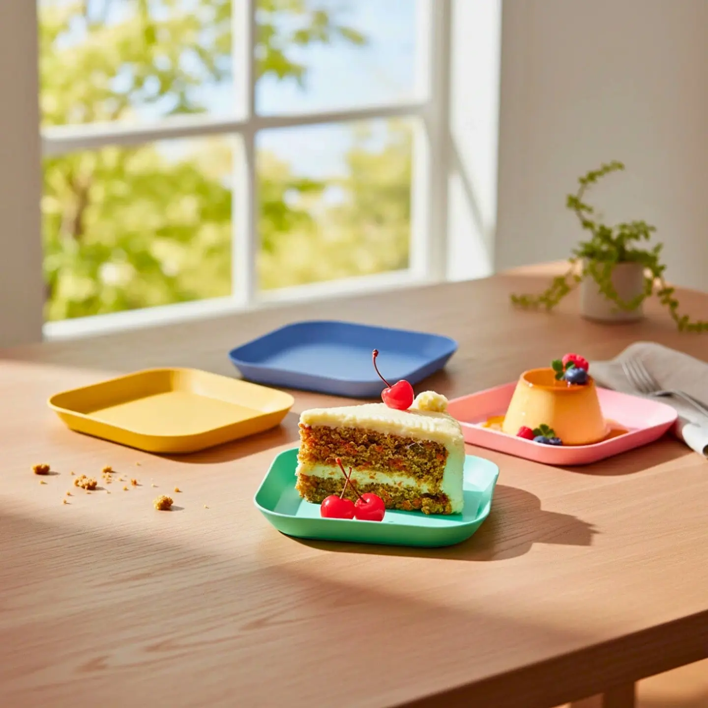 Set 4 Platos Cuadrados 14.5 cm | Postre Plástico Resistente 2
