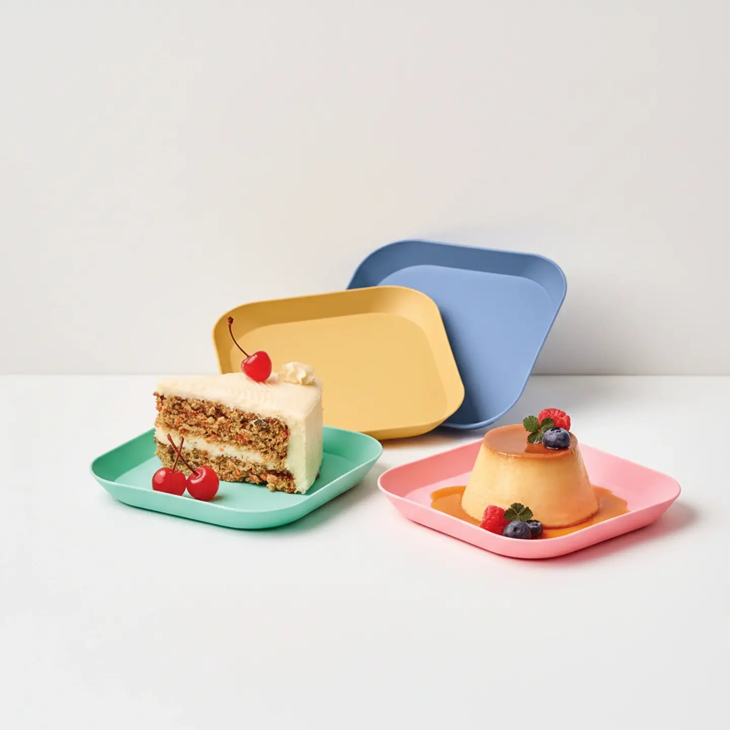 Set 4 Platos Cuadrados 14.5 cm | Postre Plástico Resistente 1