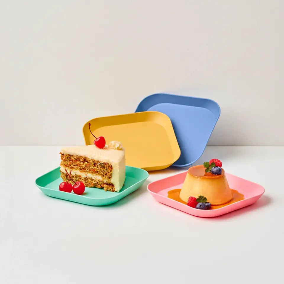 Set 4 Platos Cuadrados 14.5 cm | Postre Plástico Resistente 5