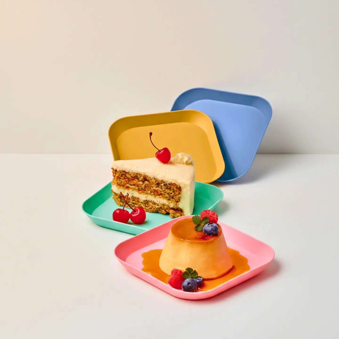 Set 4 Platos Cuadrados 14.5 cm | Postre Plástico Resistente 4